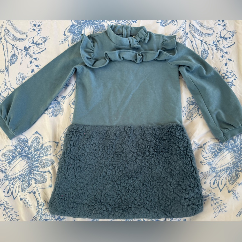 Janie and Jack Blue Ruffle Long Sleeve winter Dress, size 5